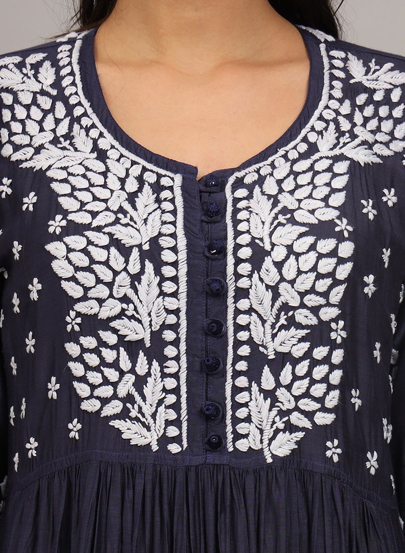 Hand Embroidered Chikankari Muslin Jalabiya-AL4017