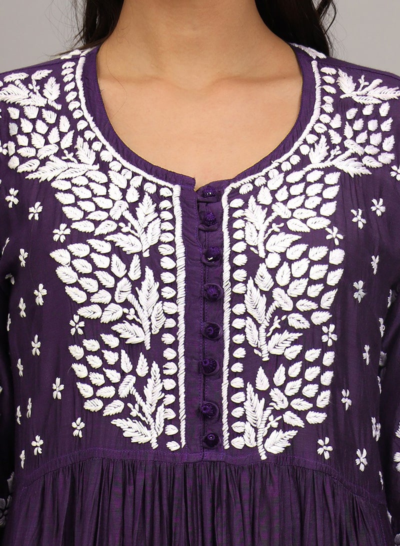 Hand Embroidered Chikankari Muslin Jalabiya-AL4017