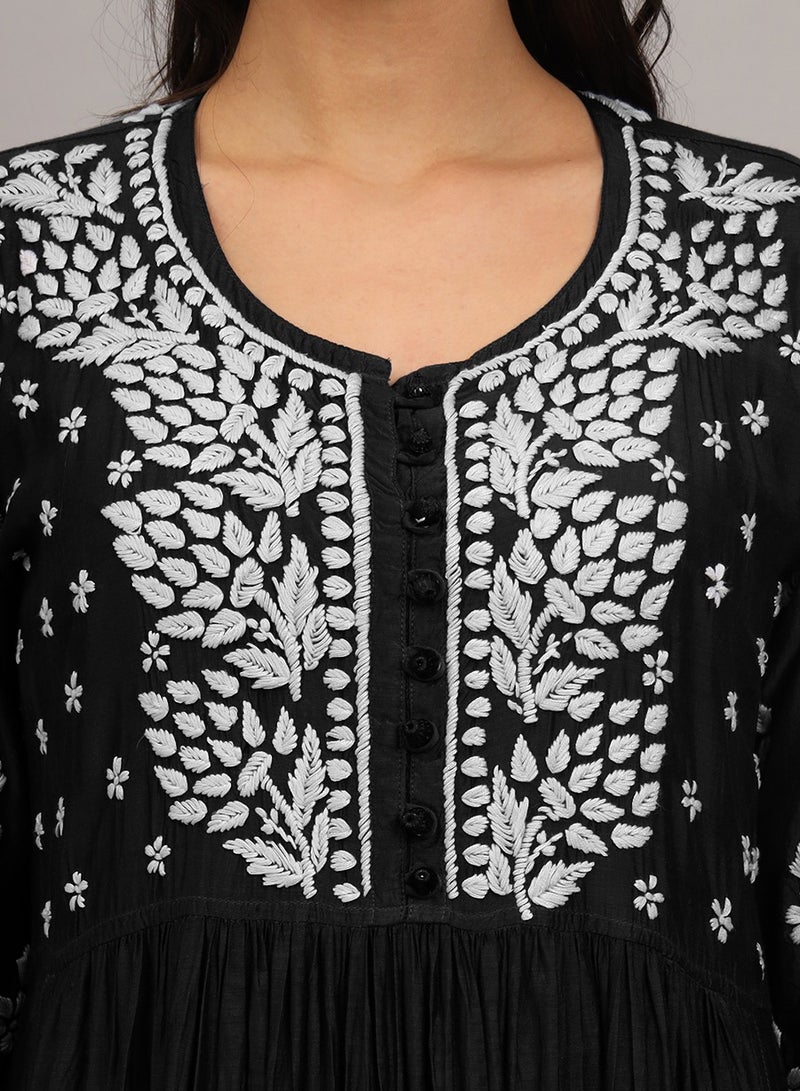 Hand Embroidered Chikankari Muslin Jalabiya-AL4017