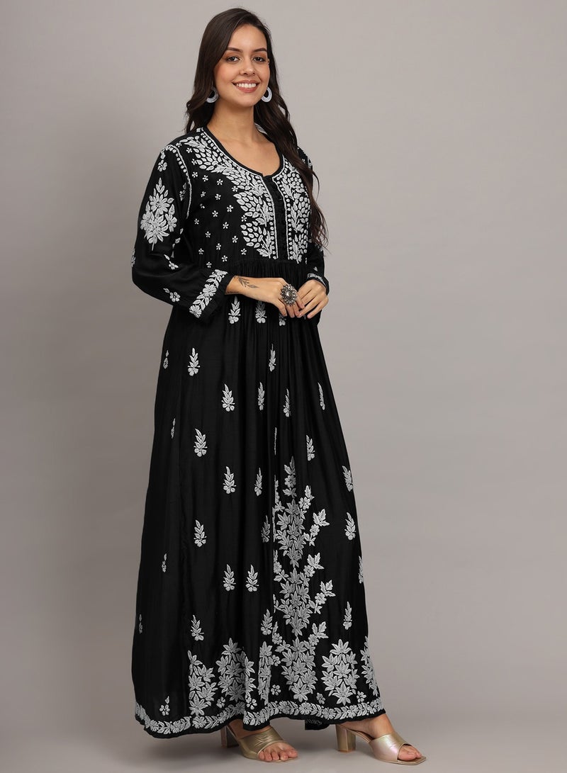 Hand Embroidered Chikankari Muslin Jalabiya-AL4017