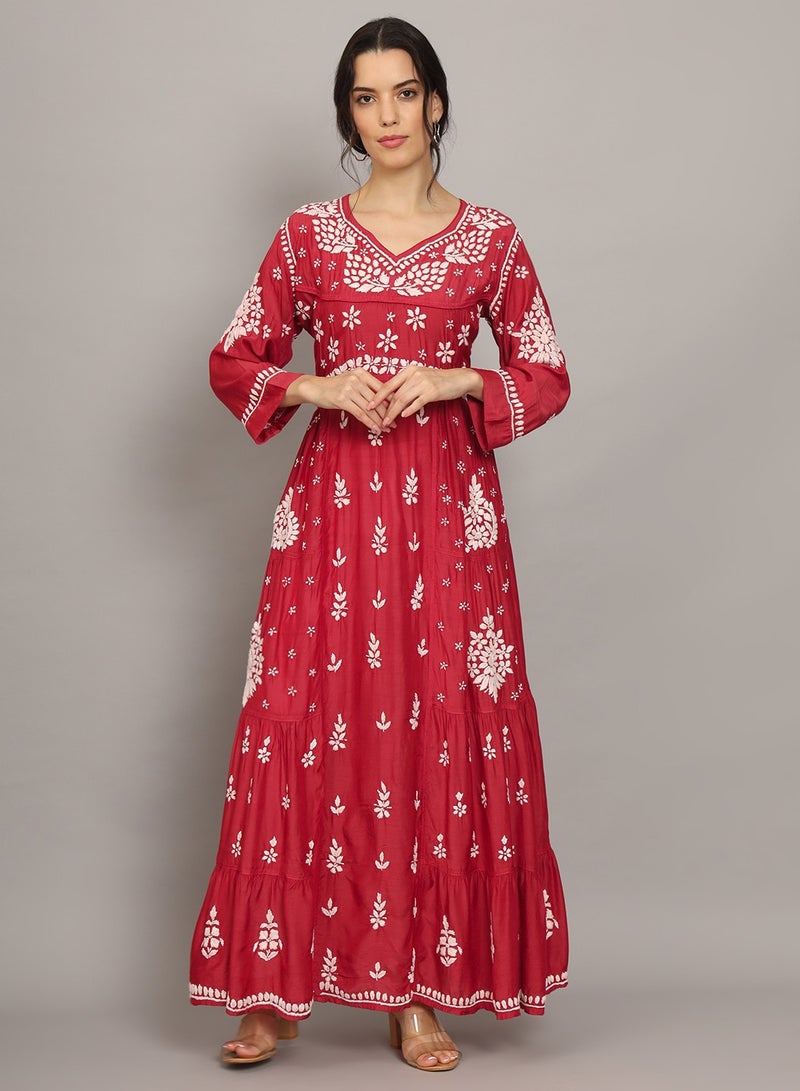 Women Chikankari Hand Embroidered Muslin Jalabiya-AL4044