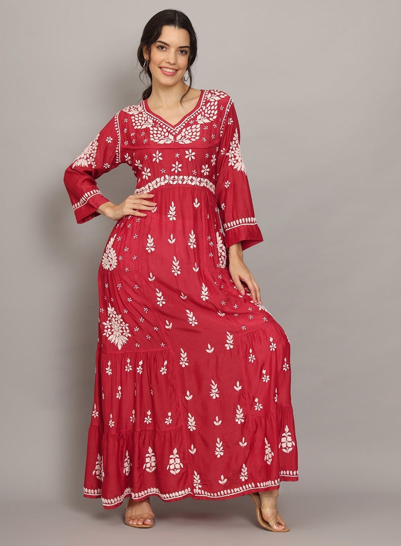 Women Chikankari Hand Embroidered Muslin Jalabiya-AL4044