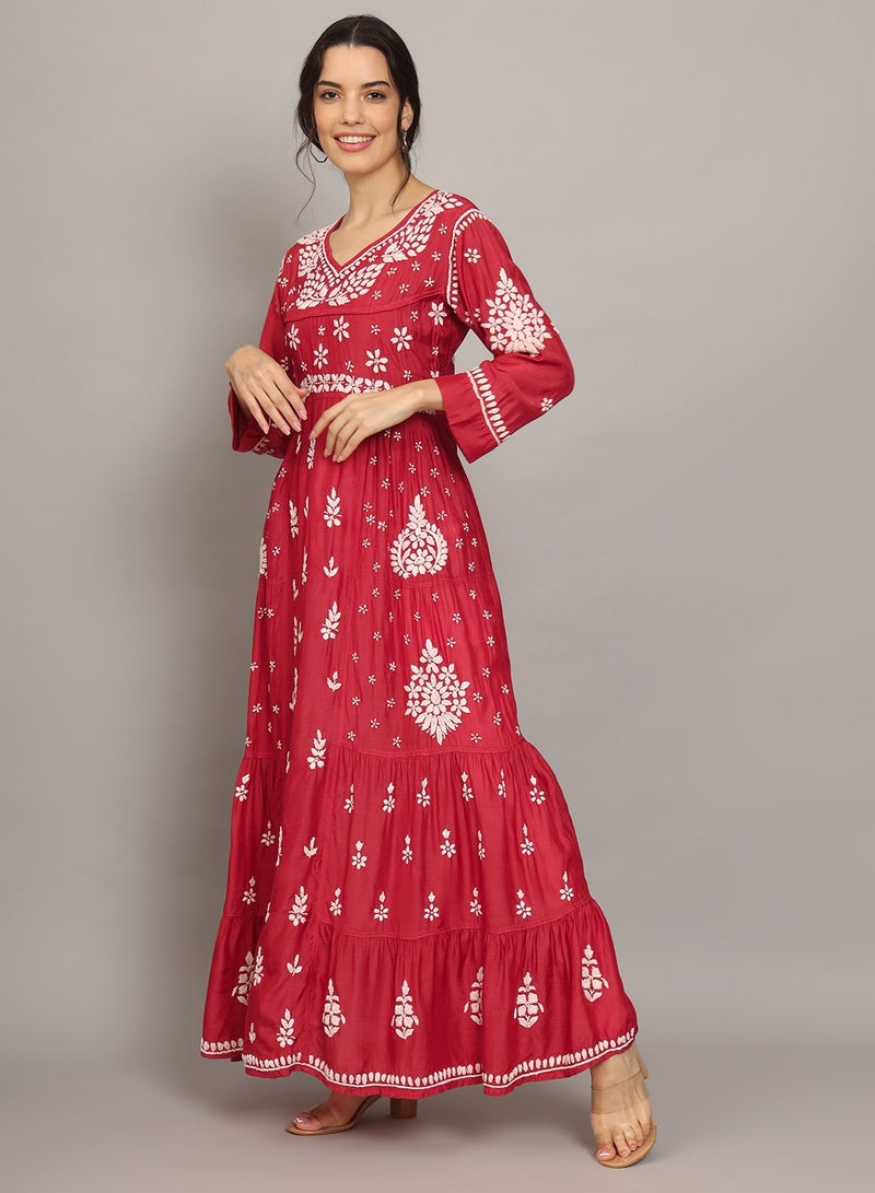 Women Chikankari Hand Embroidered Muslin Jalabiya-AL4044