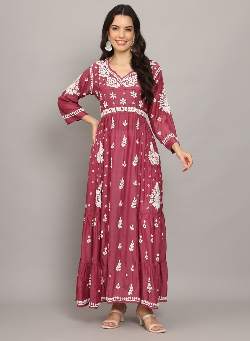 Women Chikankari Hand Embroidered Muslin Jalabiya-AL4044