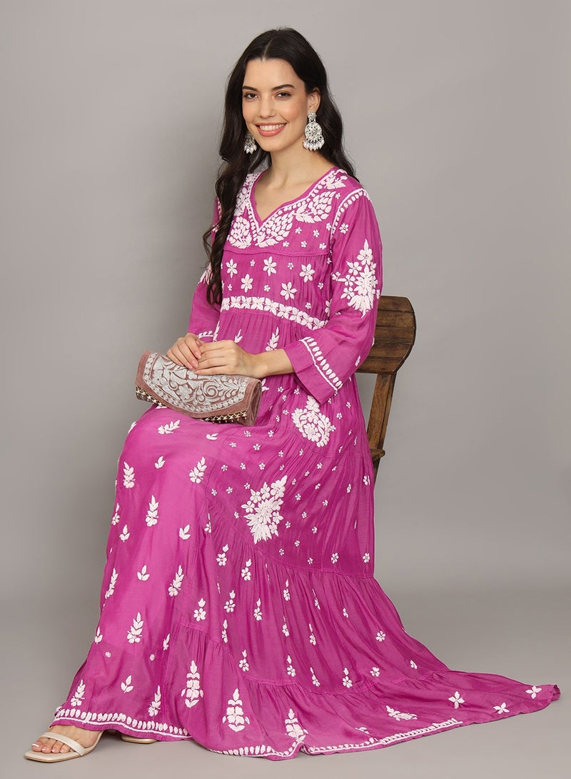 Women Chikankari Hand Embroidered Muslin Jalabiya-AL4044