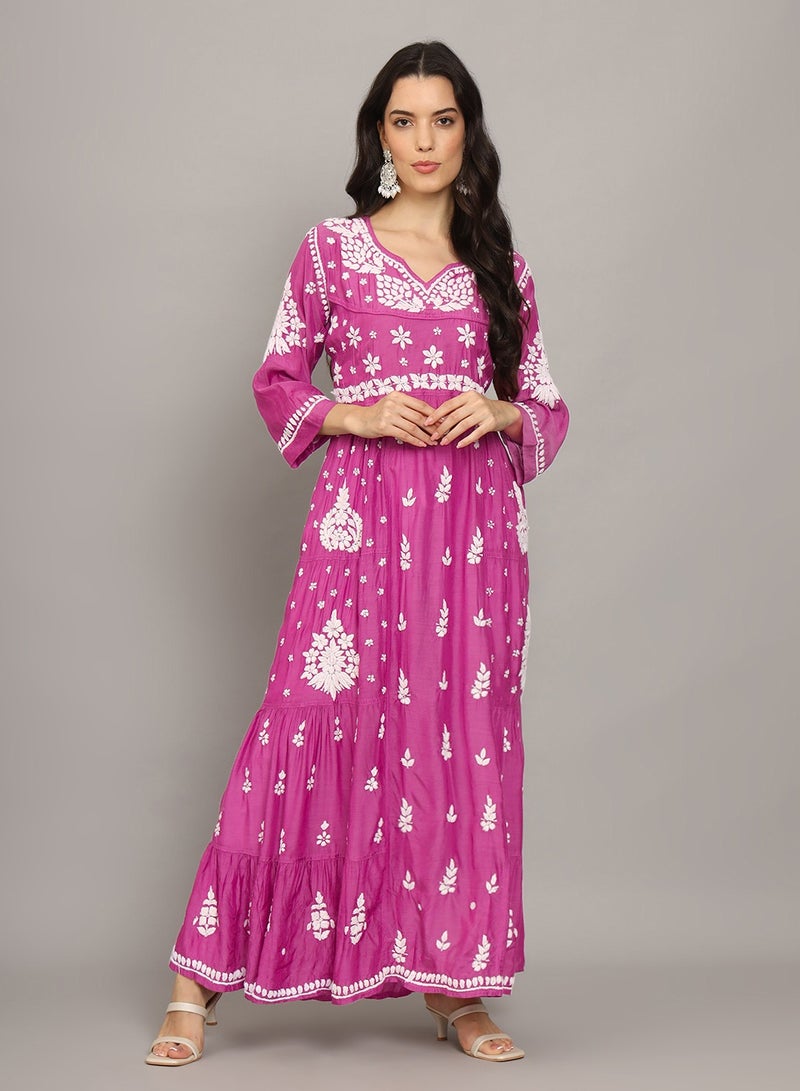 Women Chikankari Hand Embroidered Muslin Jalabiya-AL4044