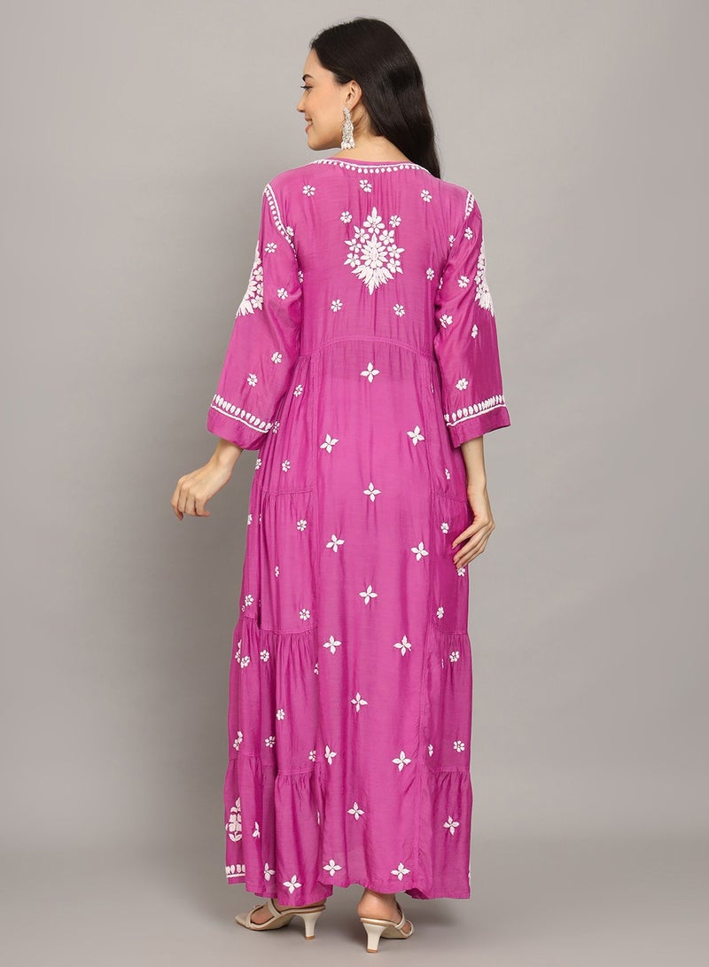 Women Chikankari Hand Embroidered Muslin Jalabiya-AL4044