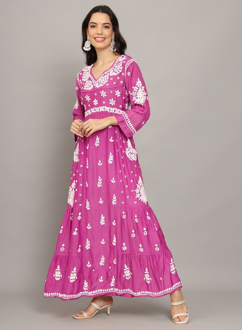 Women Chikankari Hand Embroidered Muslin Jalabiya-AL4044