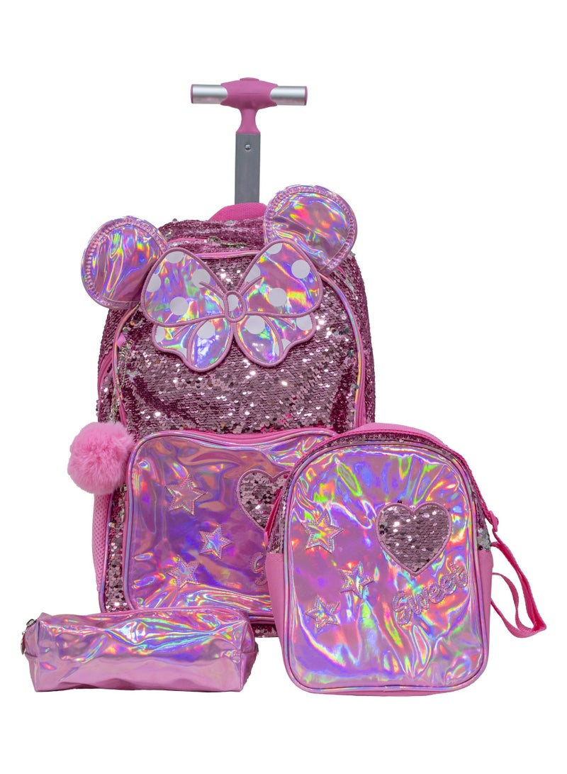 LIVEUP Pink Colour  Trolley School Bag For Girls With Lunch Bag And Pencil Case (55*39*23)