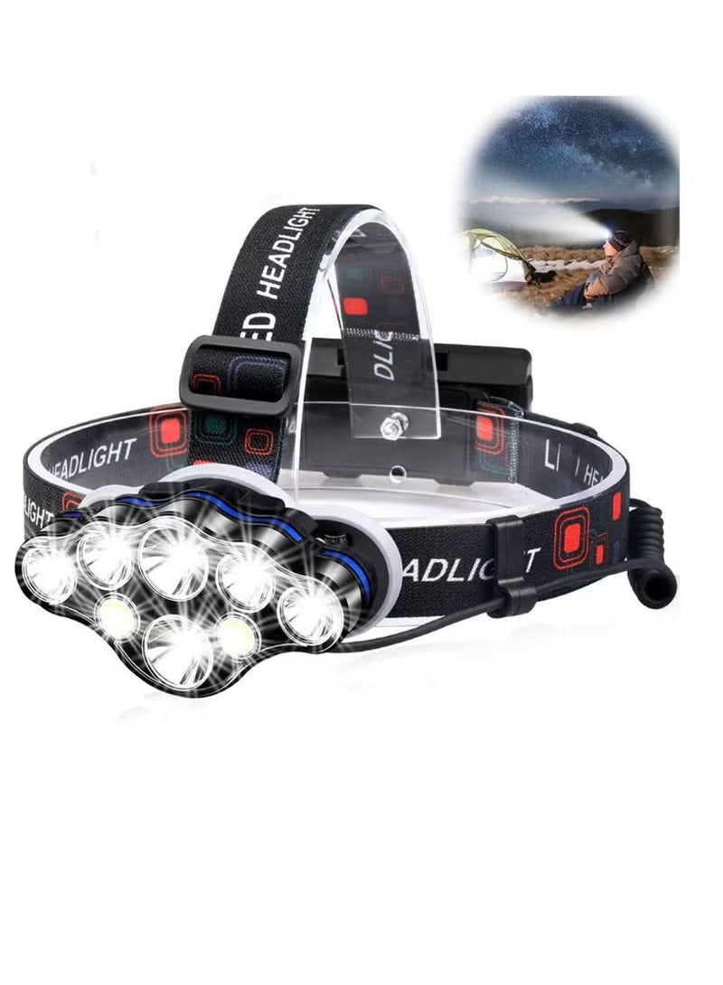 Rechargeable Headlamp, 8 LED 18000 High Lumen Bright Head Lamp with Red Light, Lightweight USB Head Light, 8 Mode Waterproof Head Flashlight for Outdoor Running Hunting Hiking Camping Gear