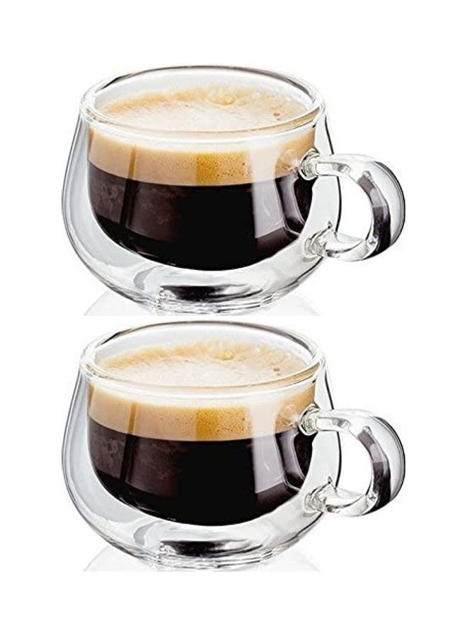 Set of 2 Double Walled Glass Small Coffee Cups With Handle multicolour 75mm