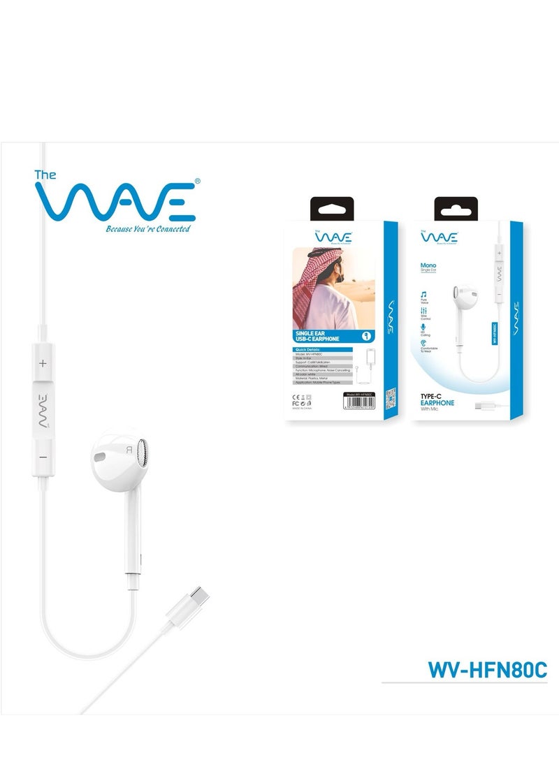 Wired Mono Single Type-C Connector Earphone White