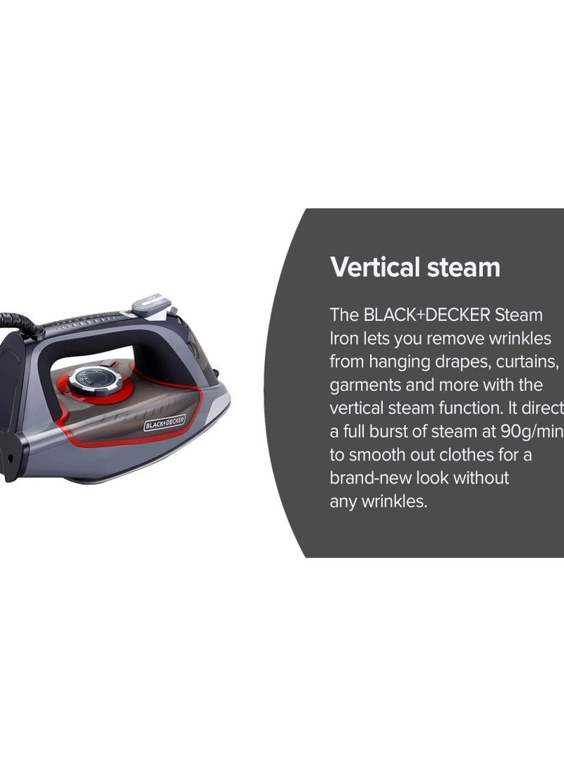 Steam Iron with Ceramic Soleplate/Anti-Drip/Anti-Calc/Auto Shut-Off/Self Clean Function 380 ml 2200 W X2050-B5 Grey/Black