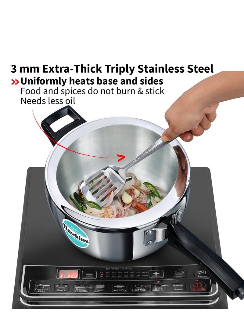 Hawkins 3.5 Litre Triply Stainless Steel Pressure Cooker, Inner Lid Cooker, Silver (HSST35)