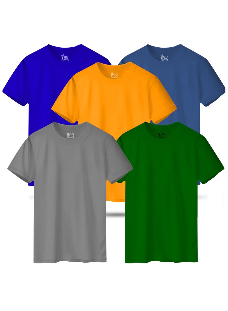 Bundle of 5 Classic T-Shirts -GRAY GREEN YELLOW BLUE LIGHT INDIGO