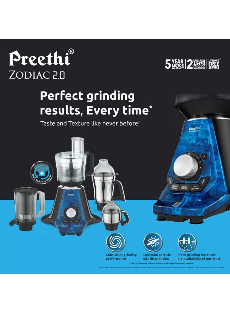 Preethi Zodiac 2.0 MG235 mixer grinder, 750 watt with 4 jars includes 3 In 1 insta fresh juicer Jar & Master chef food processor Jar (Black)