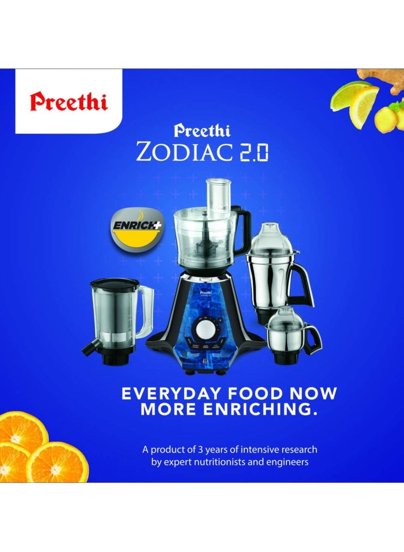 Preethi Zodiac 2.0 MG235 mixer grinder, 750 watt with 4 jars includes 3 In 1 insta fresh juicer Jar & Master chef food processor Jar (Black)