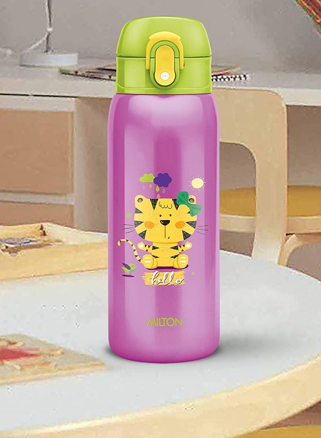 390ml Vacuum Insulated Kids Water Bottle with One Touch Safety Lock, Convenient for Sipping, Stainless Steel, Keeps Drinks Hot and Cold, Thermos Flask for School - Boys & Girls - Jolly Purple
