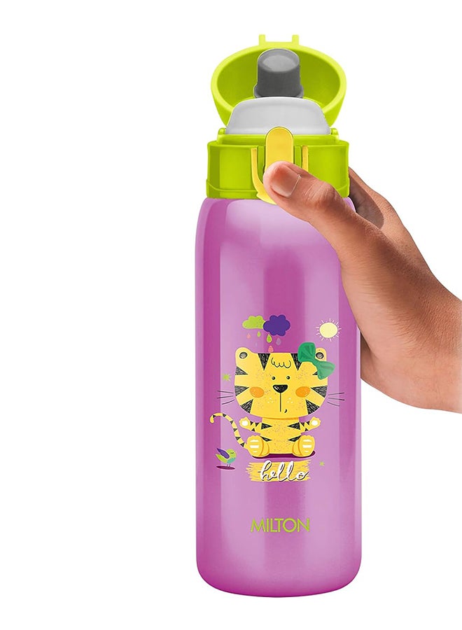 390ml Vacuum Insulated Kids Water Bottle with One Touch Safety Lock, Convenient for Sipping, Stainless Steel, Keeps Drinks Hot and Cold, Thermos Flask for School - Boys & Girls - Jolly Purple