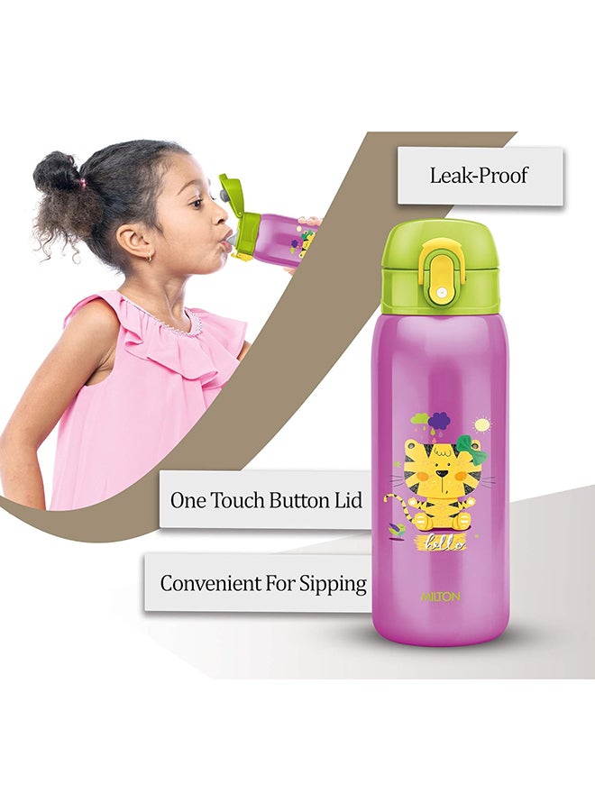 390ml Vacuum Insulated Kids Water Bottle with One Touch Safety Lock, Convenient for Sipping, Stainless Steel, Keeps Drinks Hot and Cold, Thermos Flask for School - Boys & Girls - Jolly Purple