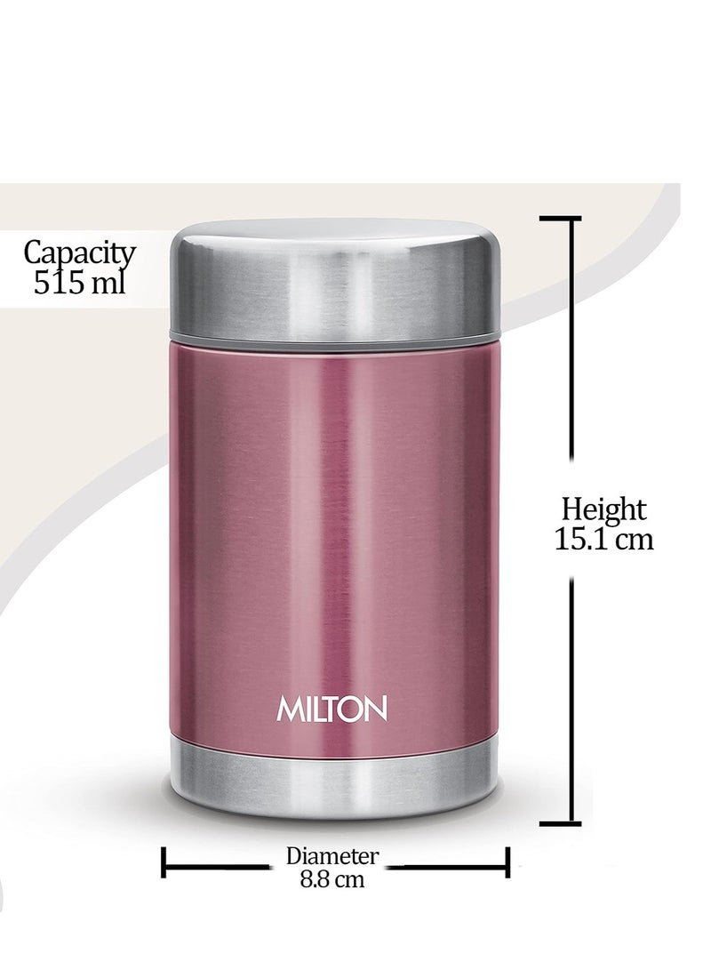 MILTON Cruet 550 Thermosteel Vacuum Insulated Flask Hot and Cold Soup Flask, 515 ml, Pink Thermal Flask with Lid | Double Walled Copper Coating Spill & Leak Proof Thermos Food Jar