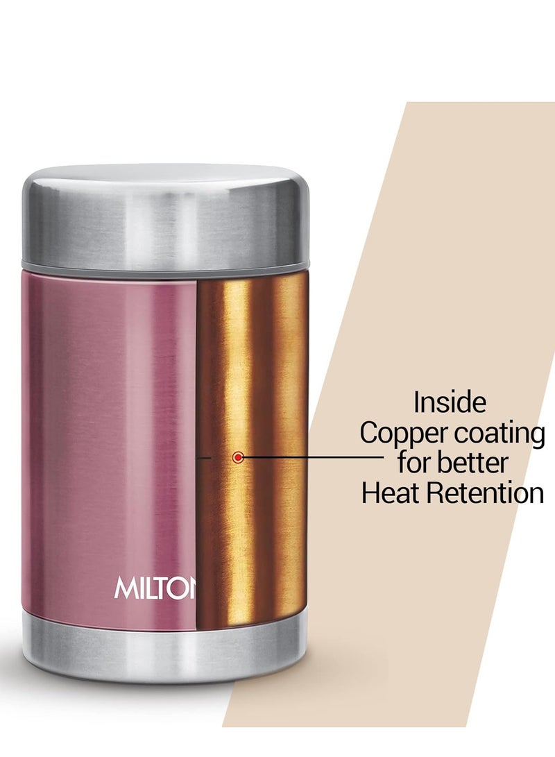 MILTON Cruet 550 Thermosteel Vacuum Insulated Flask Hot and Cold Soup Flask, 515 ml, Pink Thermal Flask with Lid | Double Walled Copper Coating Spill & Leak Proof Thermos Food Jar