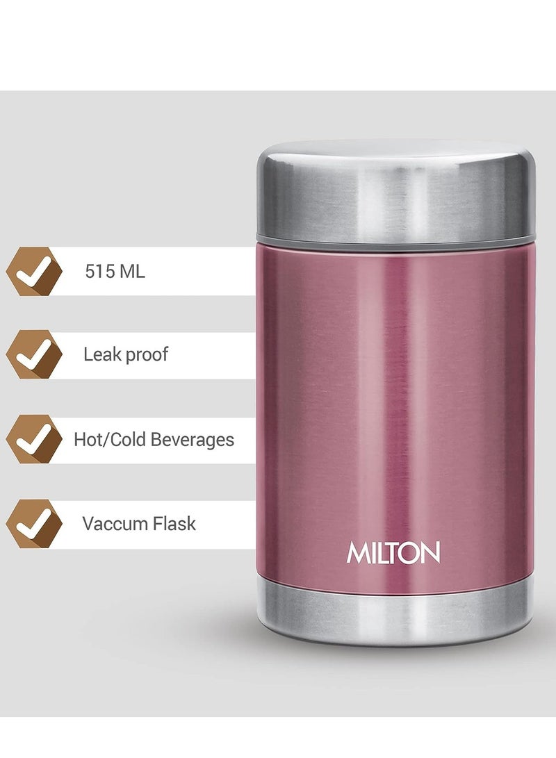 MILTON Cruet 550 Thermosteel Vacuum Insulated Flask Hot and Cold Soup Flask, 515 ml, Pink Thermal Flask with Lid | Double Walled Copper Coating Spill & Leak Proof Thermos Food Jar