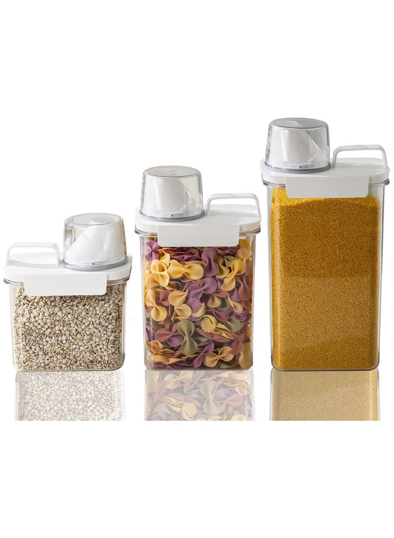 Rice Airtight Dry Food Storage Containers with Lock Lid,3 Pack Pour Spout and Seal Buckles Food Dispenser,Cereal Containers Dispenser with Measuring Cup,Rice Storage Bin,,BPA Free(1100ml+1800ml+2300ml)