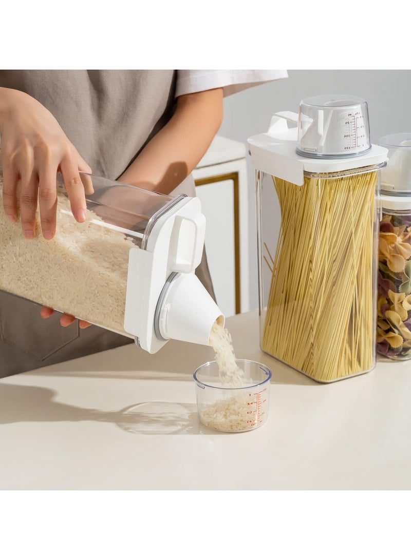 Rice Airtight Dry Food Storage Containers with Lock Lid,3 Pack Pour Spout and Seal Buckles Food Dispenser,Cereal Containers Dispenser with Measuring Cup,Rice Storage Bin,,BPA Free(1100ml+1800ml+2300ml)