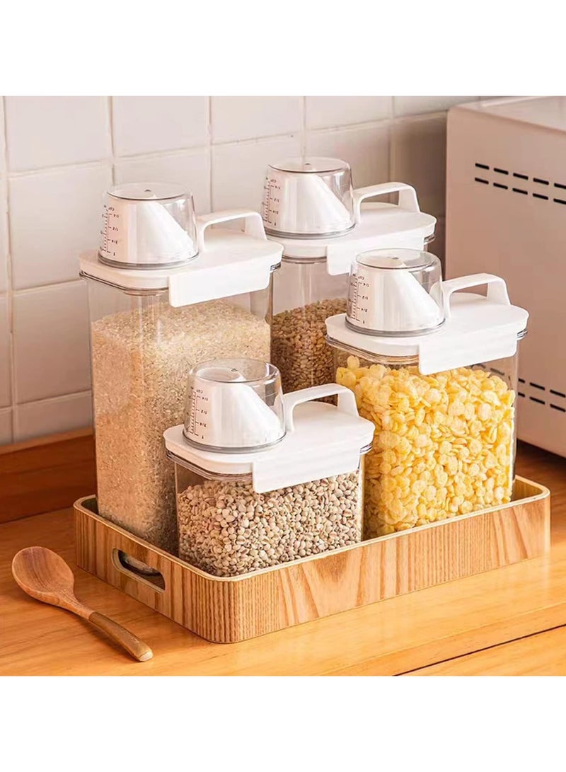 Rice Airtight Dry Food Storage Containers with Lock Lid,3 Pack Pour Spout and Seal Buckles Food Dispenser,Cereal Containers Dispenser with Measuring Cup,Rice Storage Bin,,BPA Free(1800ML*3PC)