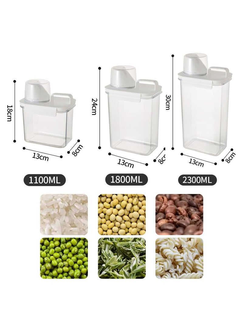 Rice Airtight Dry Food Storage Containers with Lock Lid,3 Pack Pour Spout and Seal Buckles Food Dispenser,Cereal Containers Dispenser with Measuring Cup,Rice Storage Bin,,BPA Free(1800ML*3PC)
