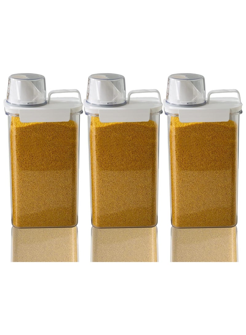 Rice Airtight Dry Food Storage Containers with Lock Lid,3 Pack Pour Spout and Seal Buckles Food Dispenser,Cereal Containers Dispenser with Measuring Cup,Rice Storage Bin,,BPA Free(2300ML*3PC)