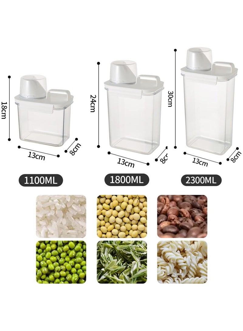 Rice Airtight Dry Food Storage Containers with Lock Lid,3 Pack Pour Spout and Seal Buckles Food Dispenser,Cereal Containers Dispenser with Measuring Cup,Rice Storage Bin,,BPA Free(2300ML*3PC)