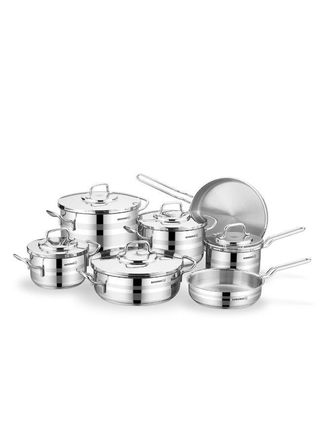 Korkmaz Astron 12-Piece Stainless Steel Cookware Set | Stainless Steel Pots and Pans Set | Induction Base Pans Set - KA2056