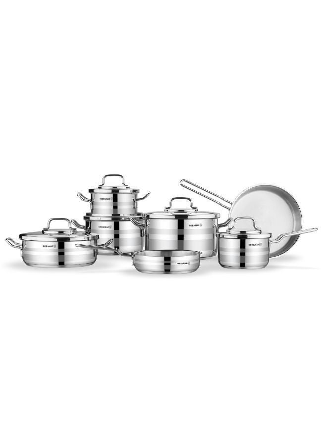 Korkmaz Astron 12-Piece Stainless Steel Cookware Set | Stainless Steel Pots and Pans Set | Induction Base Pans Set - KA2056