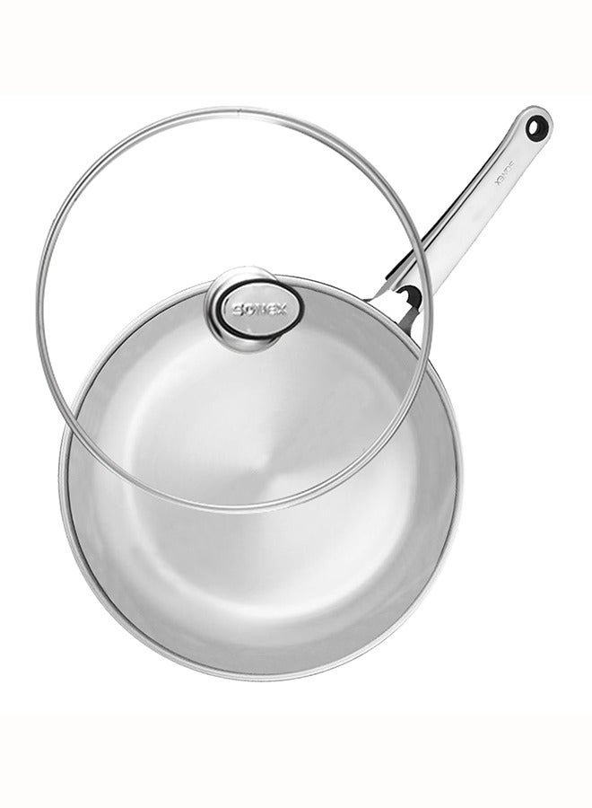 SONEX Supreme Frying Pan/Skillet 20cm (1 Ltr) – Stainless Steel, Glass Lid, Cool Ergonomic Handle, Sandwich Bottom, Durable Design, Dishwasher Safe, Stir Frying Pan, All Stoves Compatible