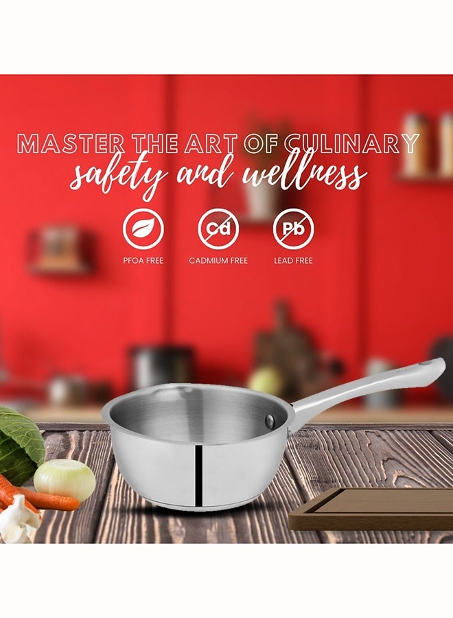 SONEX Majestic Stainless Steel Milk & Sauce Pan, 19 cm (1.8 Ltr) – Sandwich Bottom, Cool Handle, Ideal for Heating Milk, Sauces, Soups, and More, Durable Construction, Easy Pour Spout