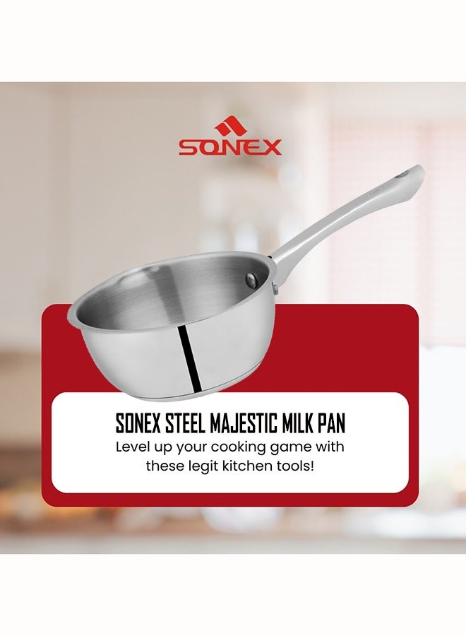 SONEX Majestic Stainless Steel Milk & Sauce Pan, 19 cm (1.8 Ltr) – Sandwich Bottom, Cool Handle, Ideal for Heating Milk, Sauces, Soups, and More, Durable Construction, Easy Pour Spout