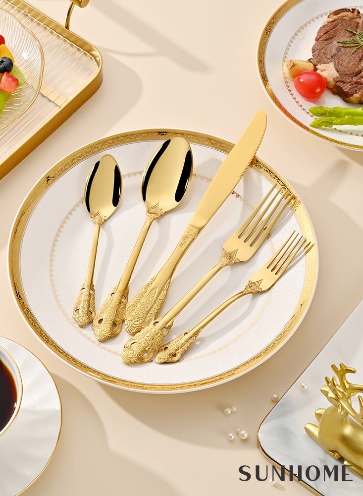 SUNHOME 20-Piece Stainless Steel Cutlery Set Gold