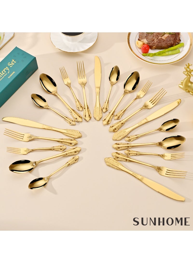 SUNHOME 20-Piece Stainless Steel Cutlery Set Gold