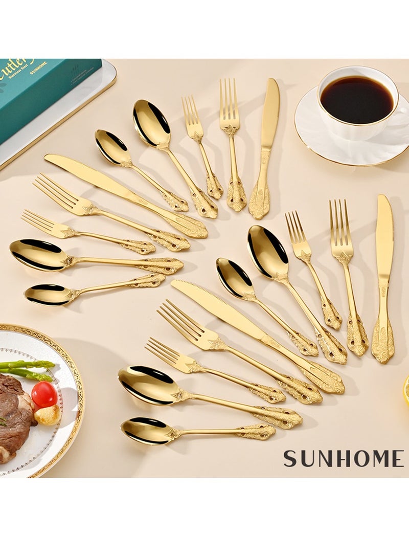 SUNHOME 20-Piece Stainless Steel Cutlery Set Gold