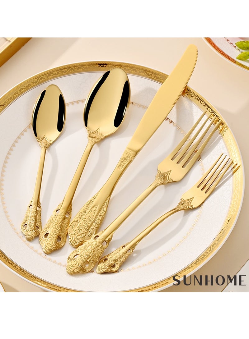 SUNHOME 20-Piece Stainless Steel Cutlery Set Gold
