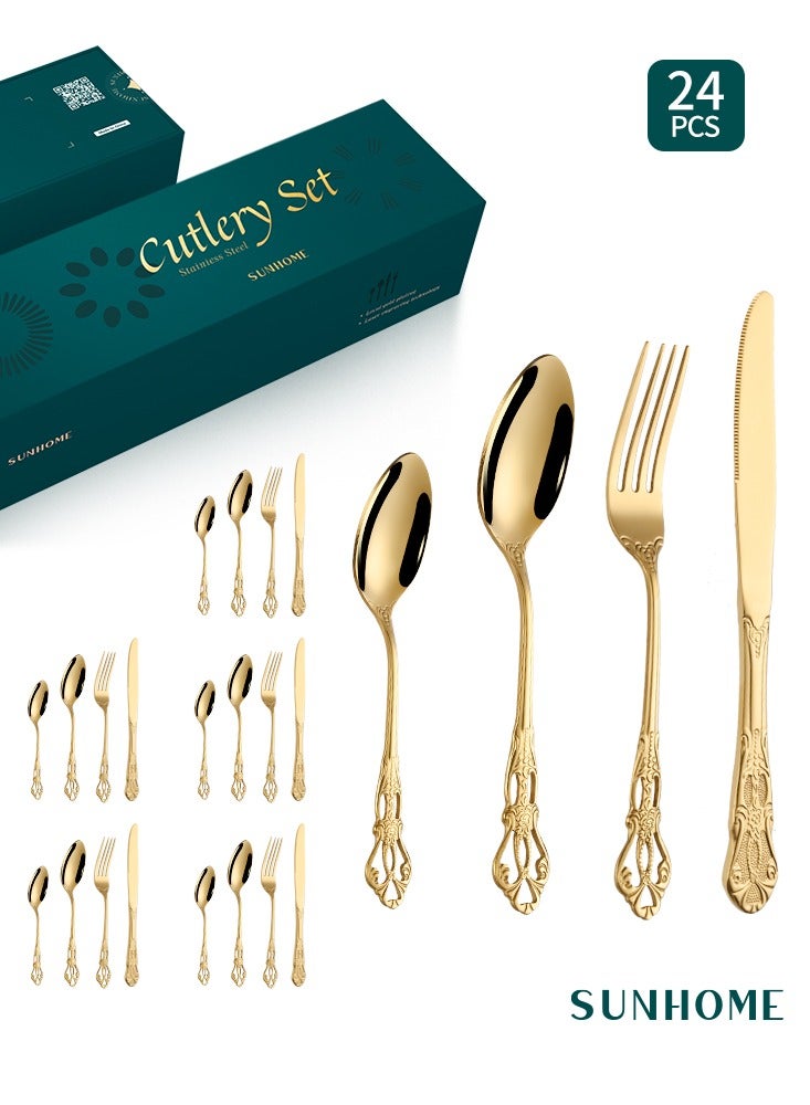 24-Piece Stainless Steel Cutlery Set Gold
