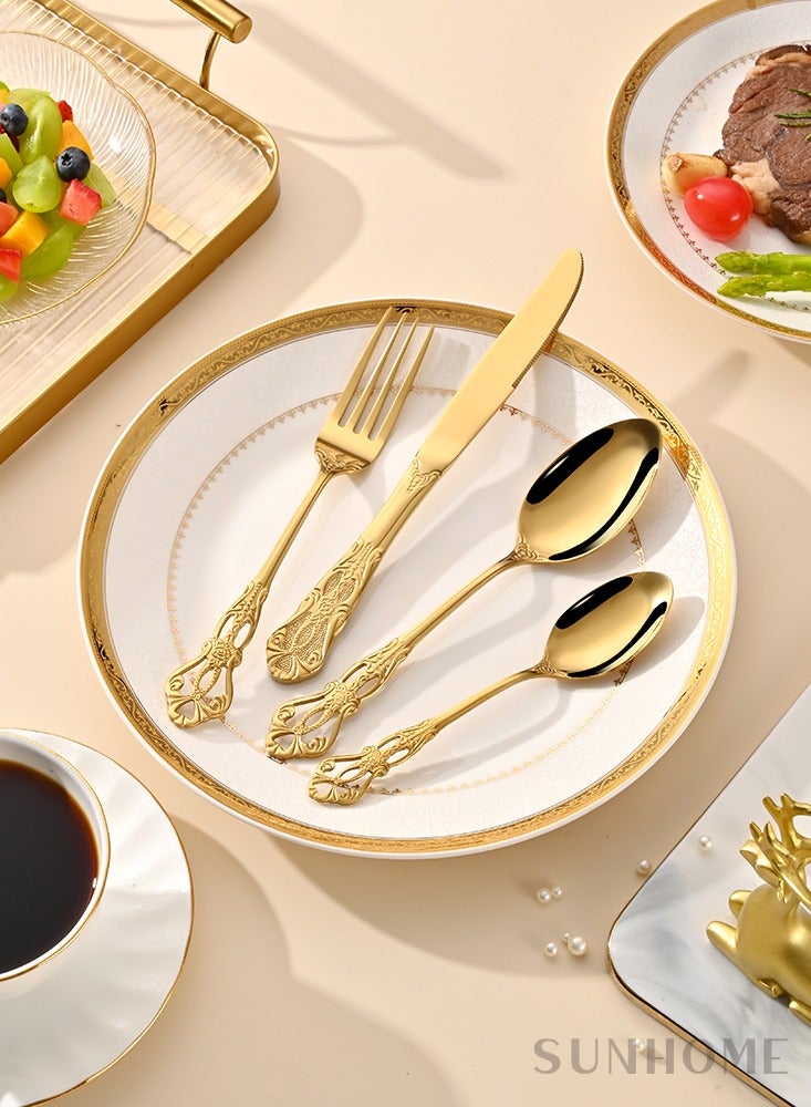 24-Piece Stainless Steel Cutlery Set Gold