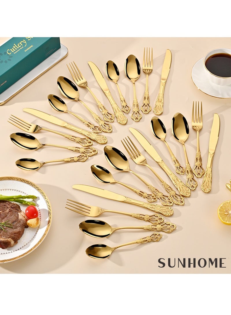 24-Piece Stainless Steel Cutlery Set Gold