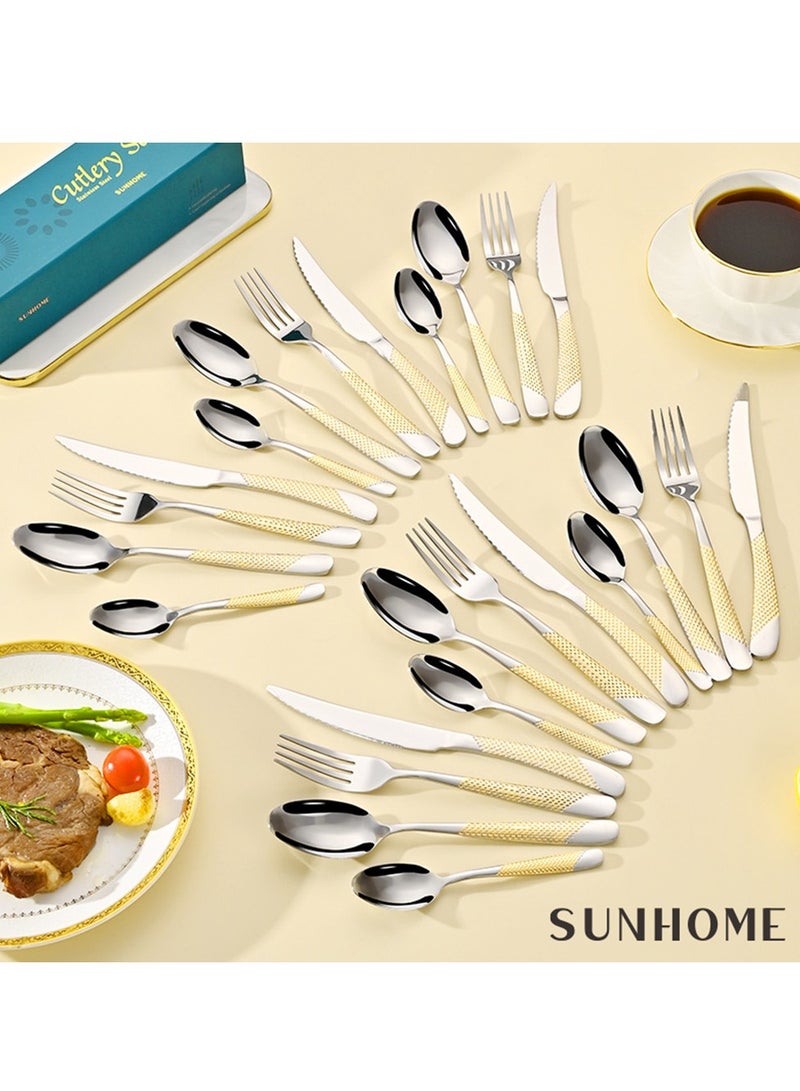 Stainless Steel Cutlery Set Gold 24 Pieces
