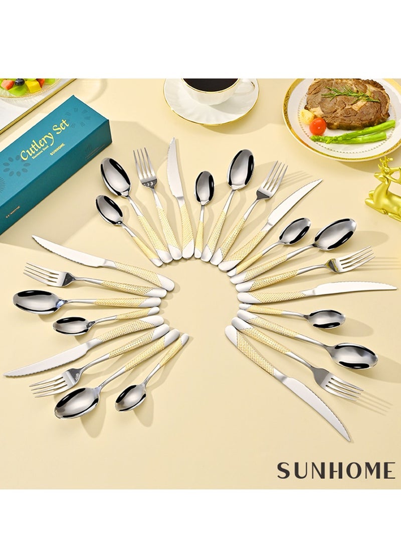 Stainless Steel Cutlery Set Gold 24 Pieces