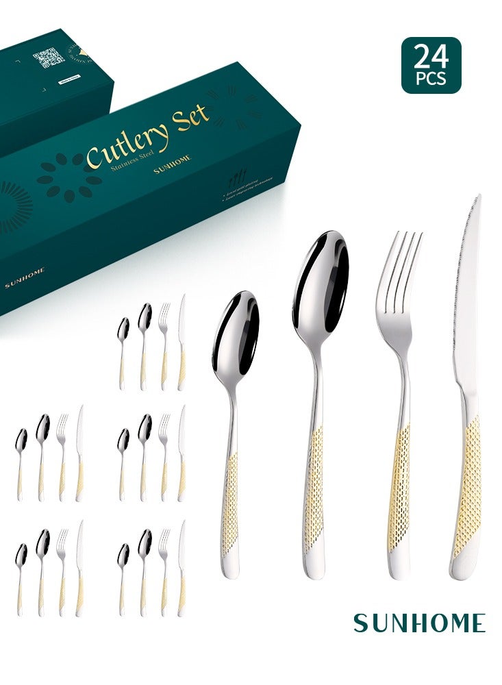 Stainless Steel Cutlery Set Gold 24 Pieces