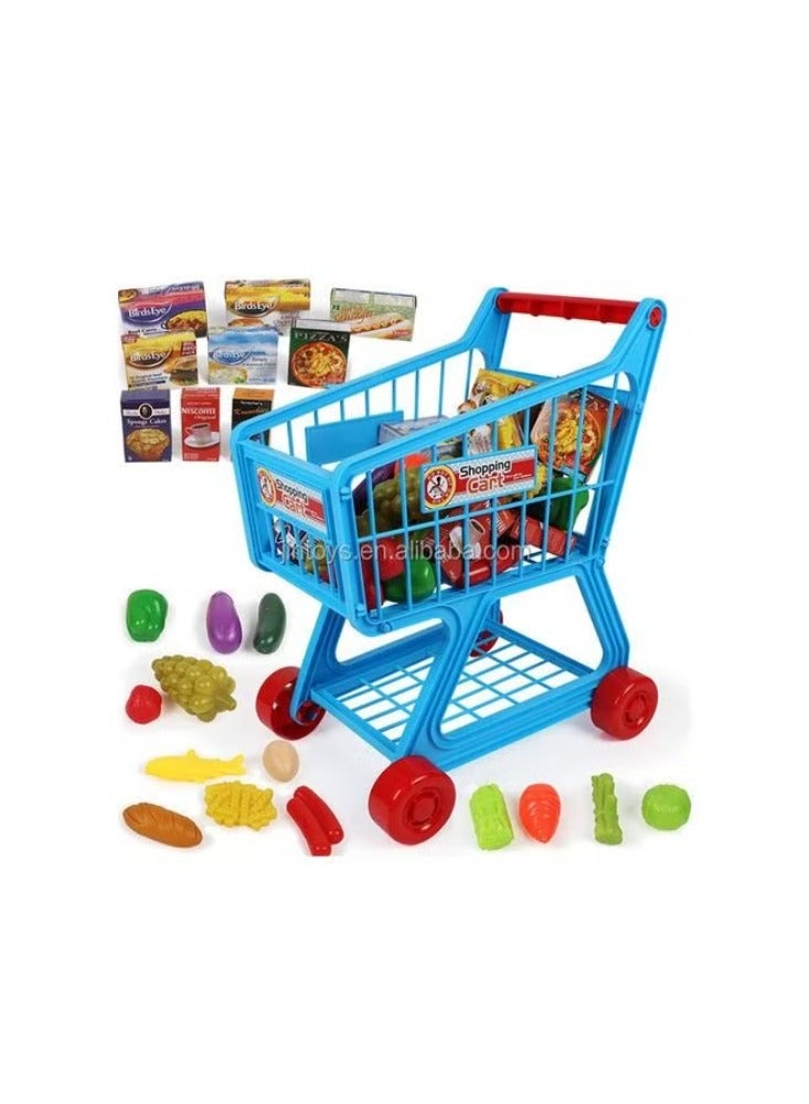 Shopping Trolley Cart Toy Play Food Set Fruits and Vegetables Kids Pretend Shop