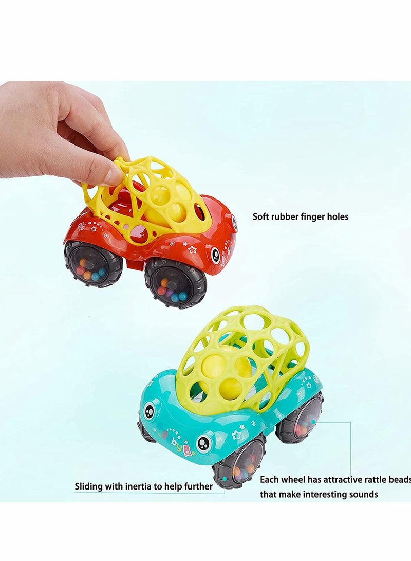 Baby Toy Cars Soft Rubber Hand Rattle Car Hole Ball Toy Early Educational 6-12 Months Boy Girl Infant (Red+Green)